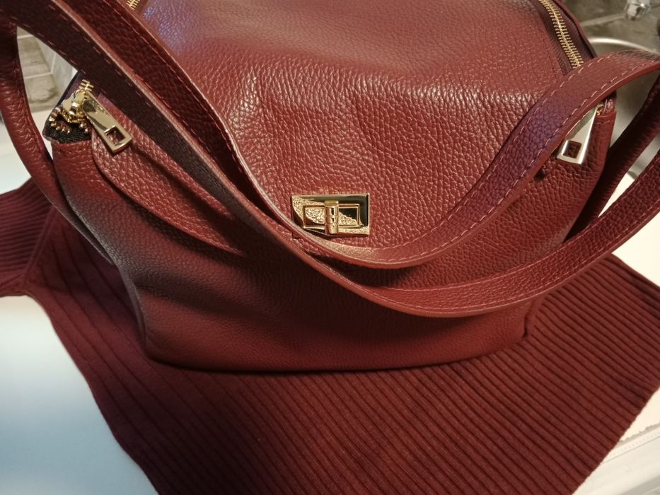 Torebki skóra naturalna licowa bordowa i fango