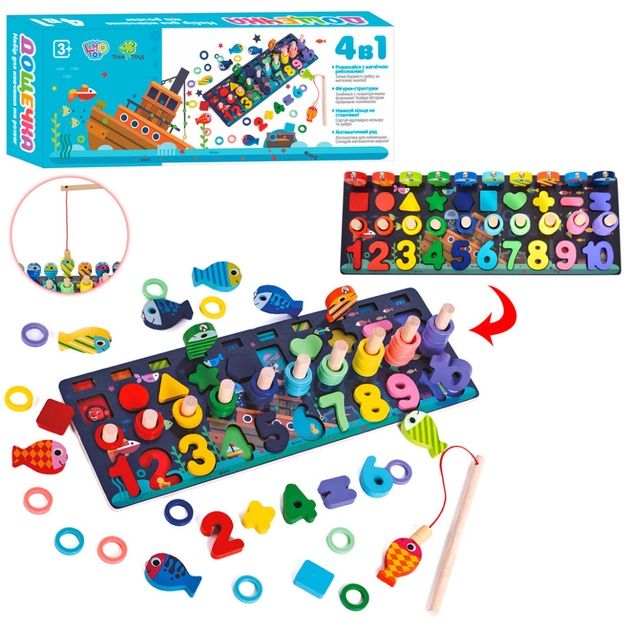 Розвиваюча дерев’яна дощечка 4 в 1" limo toy сортер