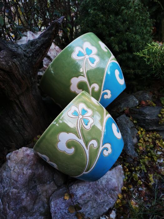 Para ceramicznych donic vintage zielono turkusowe secesja