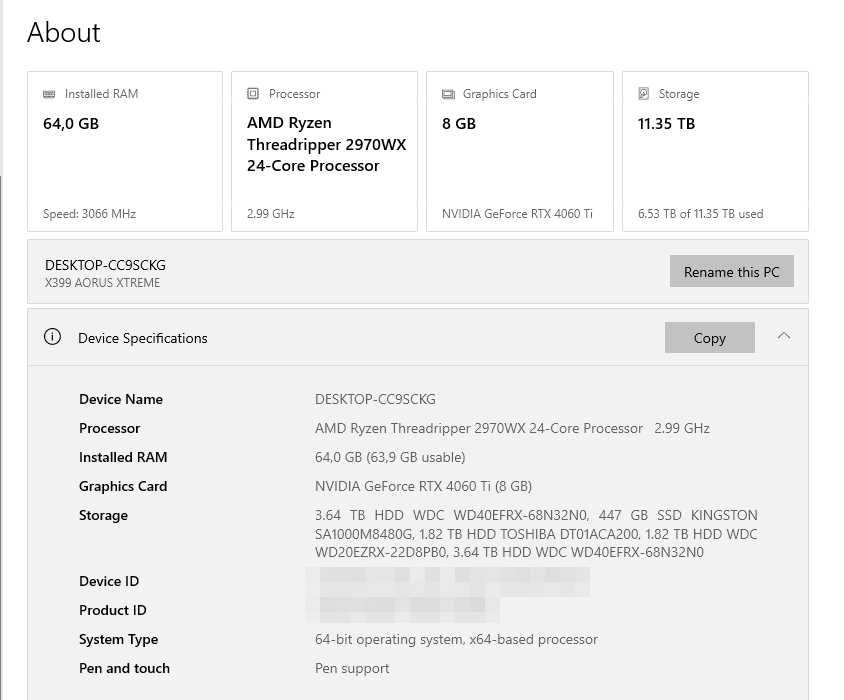 ПК AMD Ryzen Threadripper 2970WX / ASUS RTX 4060 Ti 8 GB / ОЗУ64GB