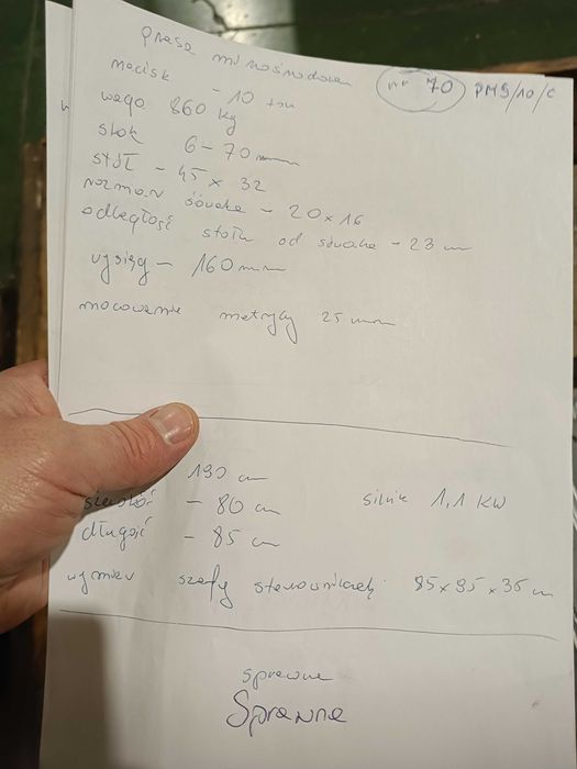 Sprzedam Prasę Mimośrodową PMS/10/C (sprawna)