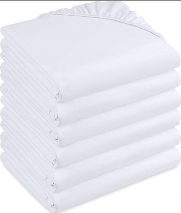 Zestaw 6 prześcieradeł z gumką 140x200 cm białe z kieszeniami gładkie