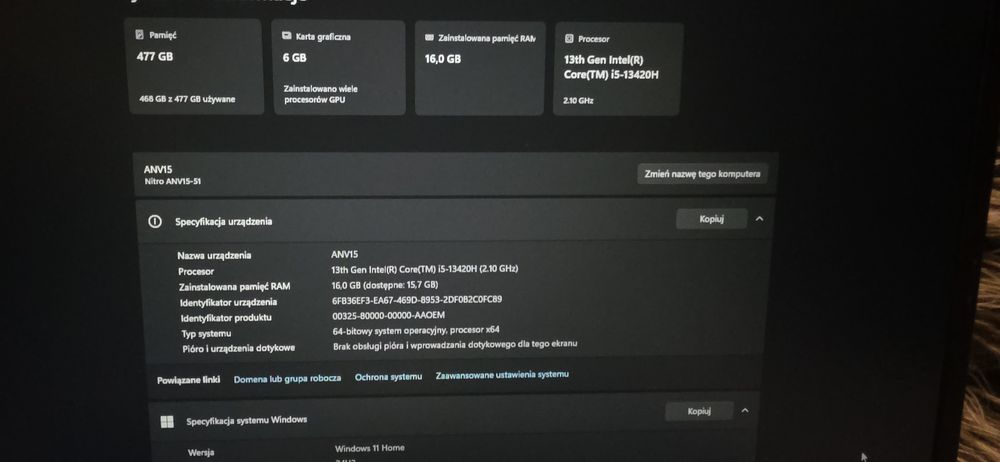 Acer Nitro V15 RTX4050 I5-13420H