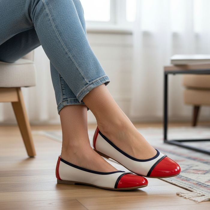 Baleriny nosek lakierowany biało czerwone wygodne 6427 rozm. 38
