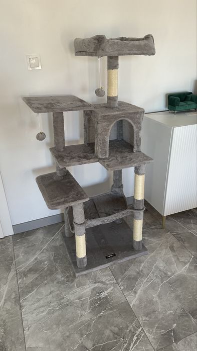Nowy duzy drapak dla kota drzewo szary hamak domek 145 cm