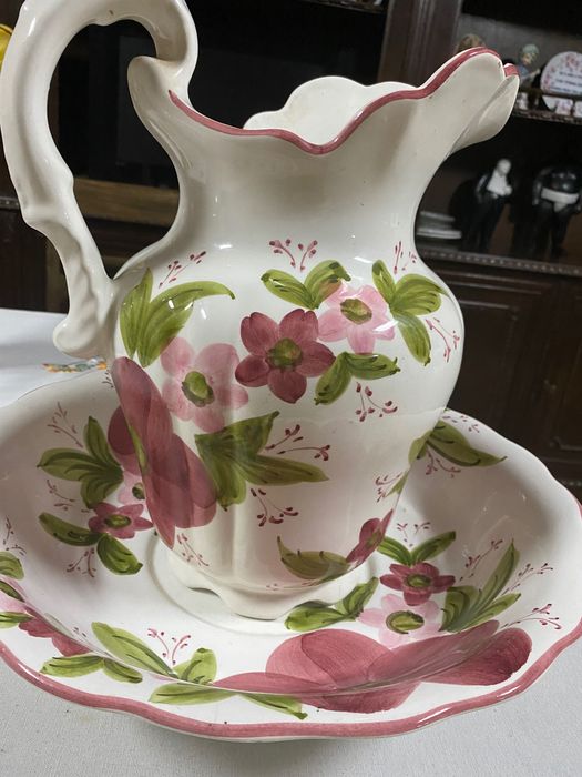Hand-painted antique jug with basin