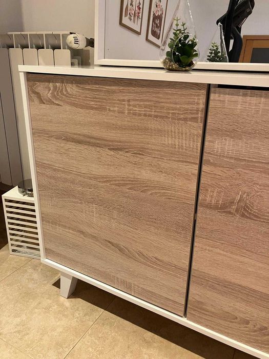 Aparador branco brilhante carvalho 3 portas puxadores invisiveis 154cm