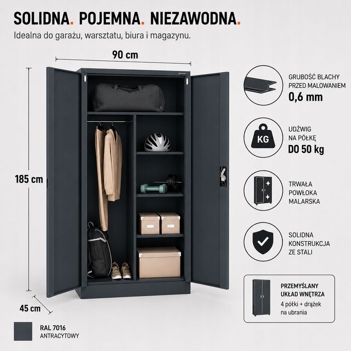 Szafa Gospodarcza Metalowa Iron Mate SATURN 185x90x45 Antracyt RAL7016