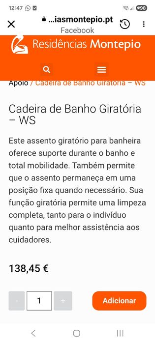 Cadeira giratória para banho