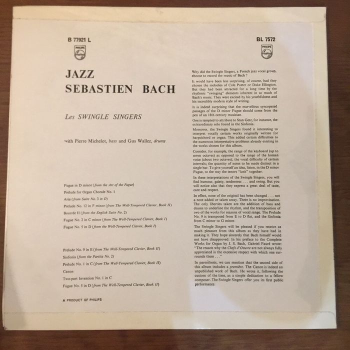 Vinil Jazz Sebastien Bach - Les Swingle singers