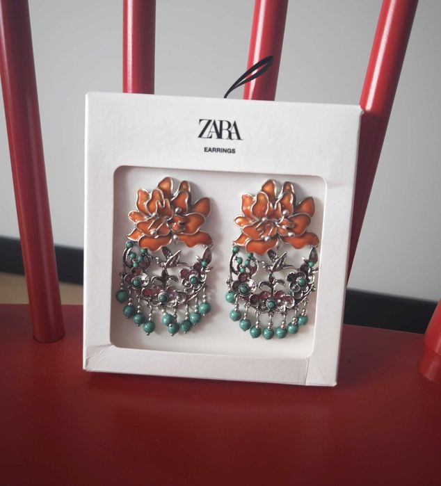 Zara długie kolczyki zdobione kwiaty szkliwione boho nowe