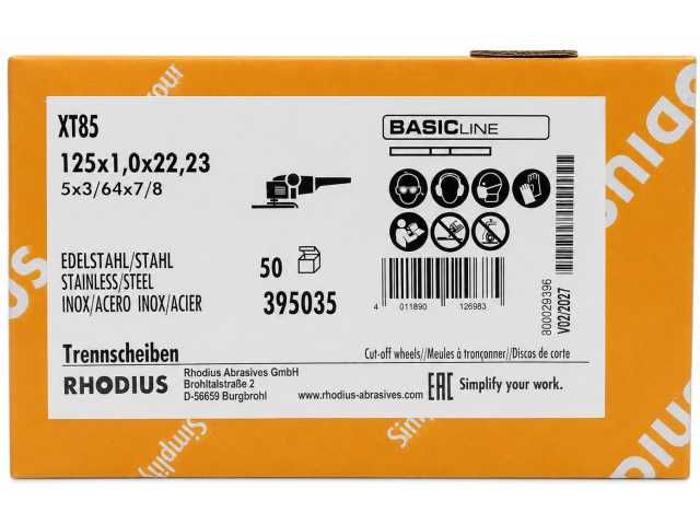 RHODIUS Tarcza tarcze do cięcia metalu stali 125x1,0 BASIC XT85 125 x 1
