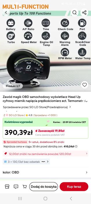 Zegar samochodowy magic OBD 2
