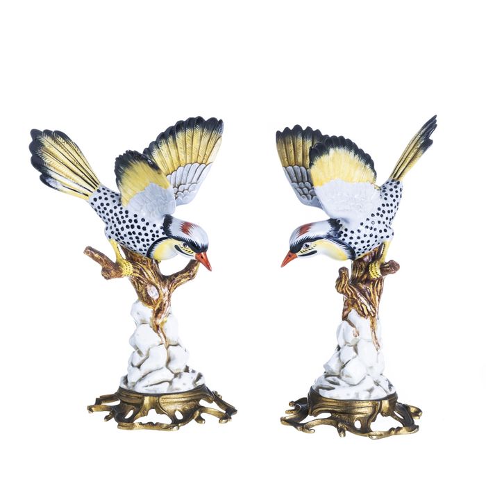 Porcelana - Par de pássaros no tronco - Sevres - Século XIX
