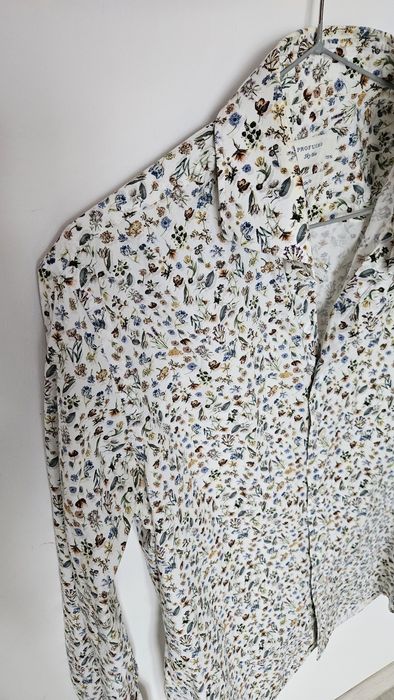 Biała bawełniana koszula w kwiaty 40 profuomo  kwiatki