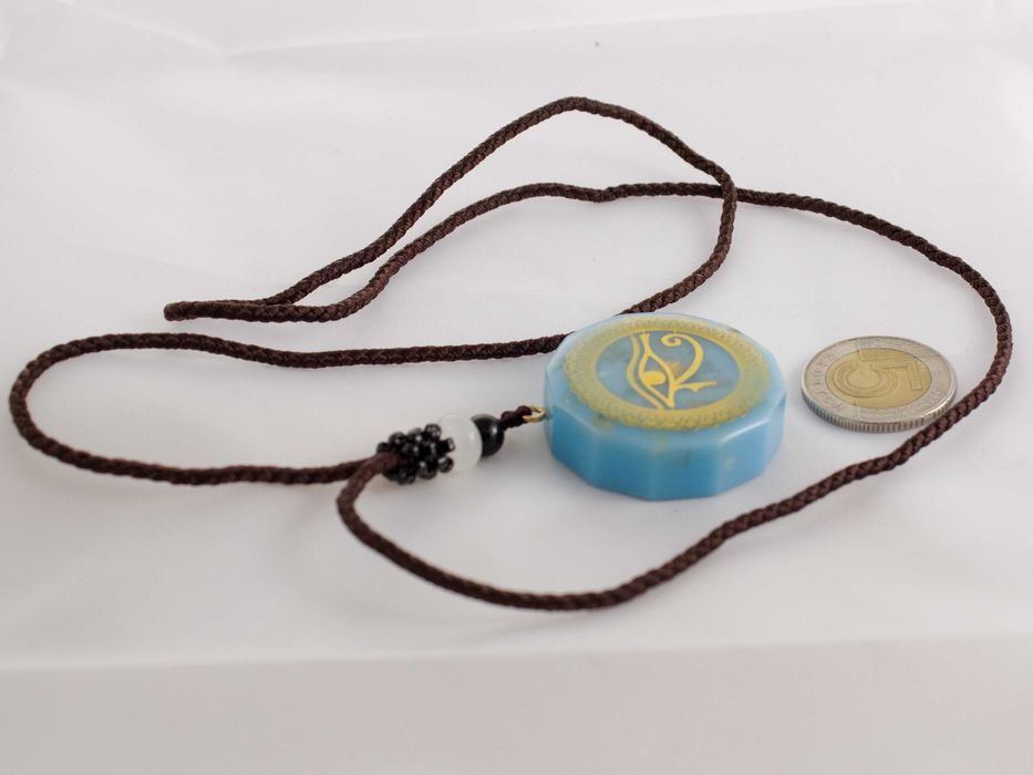Piękny Błękitny Naszyjnik Amulet Amazonit Topaz Oko Horusa Prezent