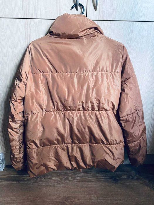 Куртка пуховик короткий зима демисезон з наповнювачем корал оранж перс