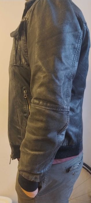 Męska kurtka M czarna skóra owcza