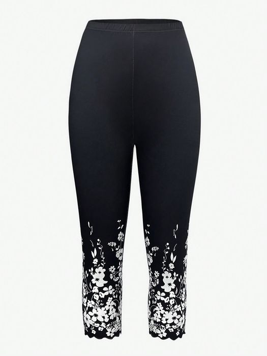 Legginsy W Kwiaty Czarno-Białe 3/4 Casual Shein M 38