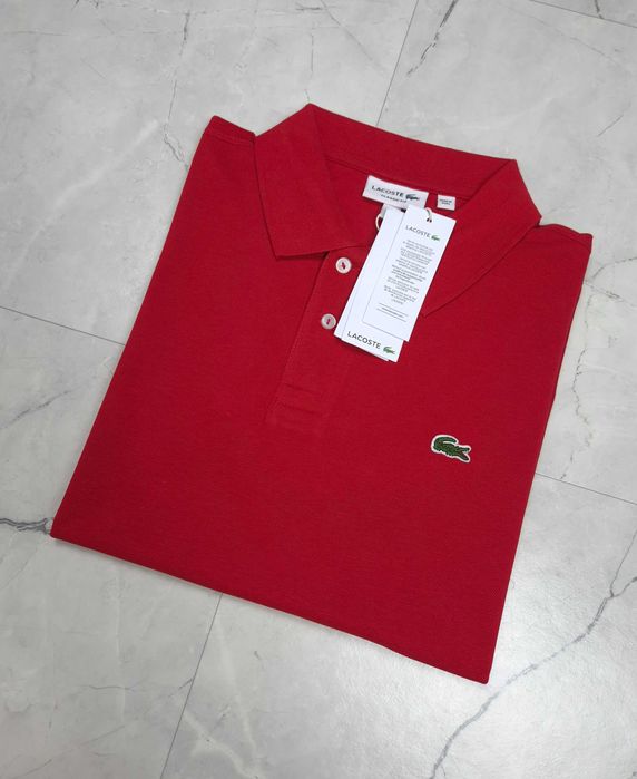 Lacoste 100% Bawełna S M XXL Czerwona Męska Polówka