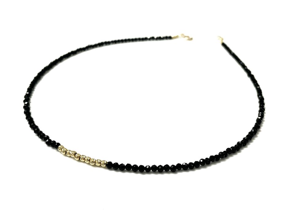 Naszyjnik czarny choker kamień naturalny Turmalin złoto 585 kulki