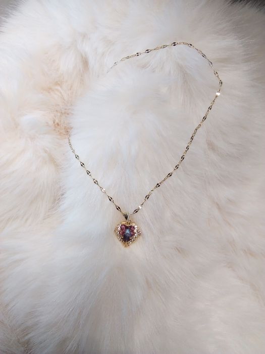 Uroczy złoty naszyjnik Kryształowe serce stal chirurgiczna pozłota 18K