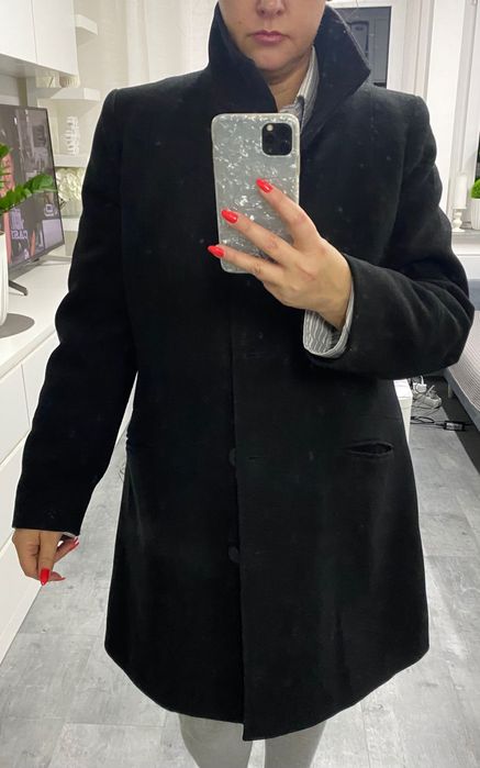 Czarny prosty klasyczny płaszcz m-xl