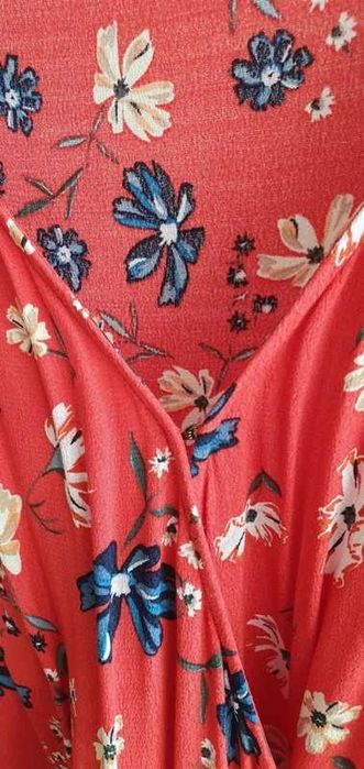 Sukienka kopertowa w kwiaty Czerwona sukienka midi BOHO _ rozmiar 40