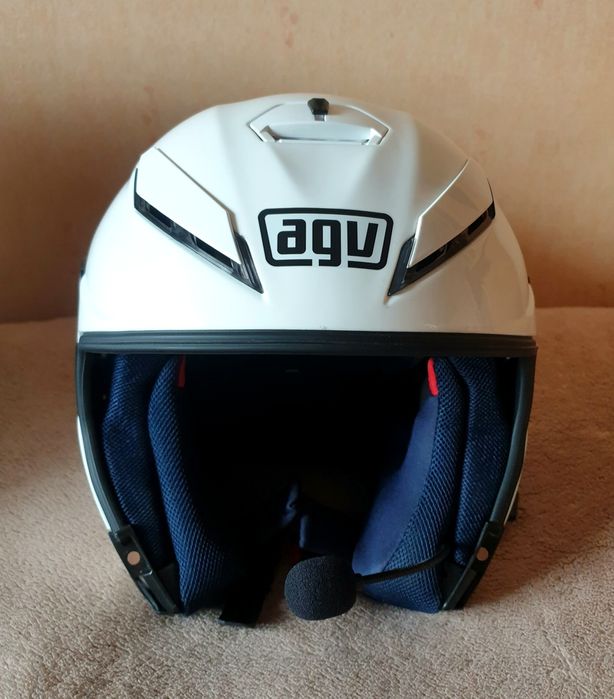 Kask motocyklowy agv K5 jet ML white pearl fiberglass interkom