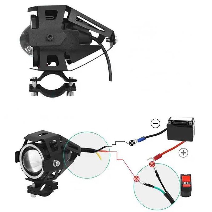 Par de faróis auxiliares LED halo cafe racer
