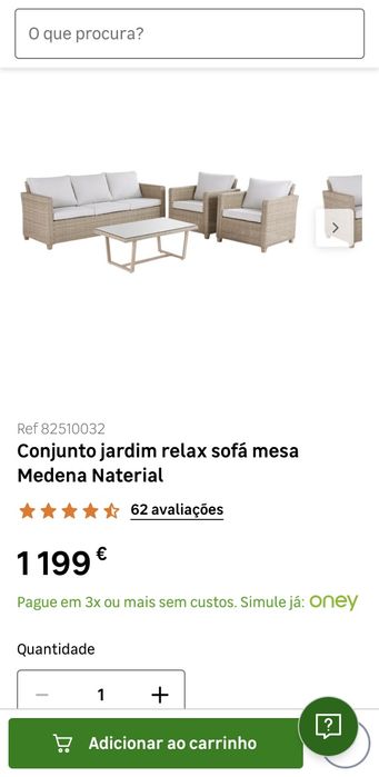 Conjunto jardim relax sofá mesa