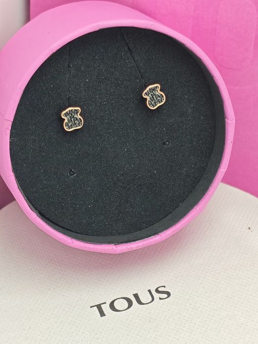 Kolczyki z misiem różowe srebro vermeil 925 ze spinelami