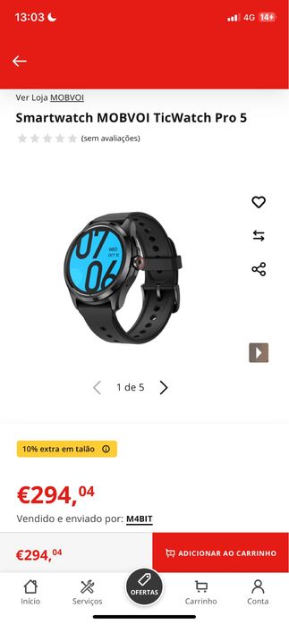 Smartwatch MOBVOI Ticwatch Pro 5 como novo