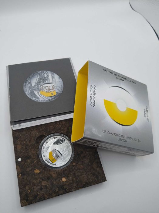 Moeda Prata Proof Capitais Ibero-Americanas Elétrico da Bica Lisboa
