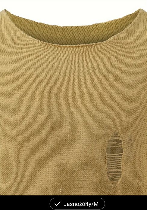 Swetr męski z dzianiny z okrągłym dekoltem i rozdarciami