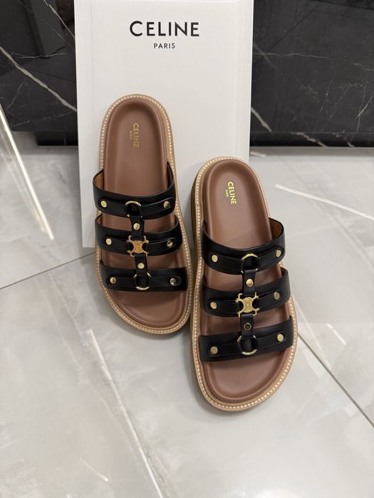 Klapki Celine black/brown leather