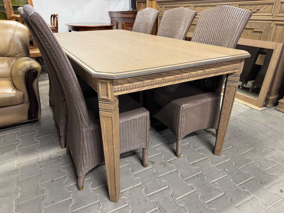 Jadalnia w stylu Hampton zestaw mebli do salonu komoda witryna dąb