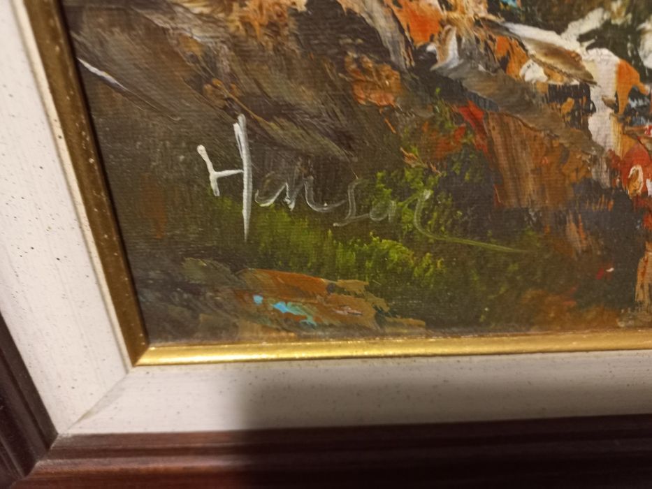 Vendo quadro pintado antigo com moldura castanha