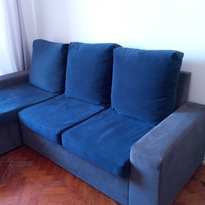 Sofá 3 lugares, chaise-Long Azul