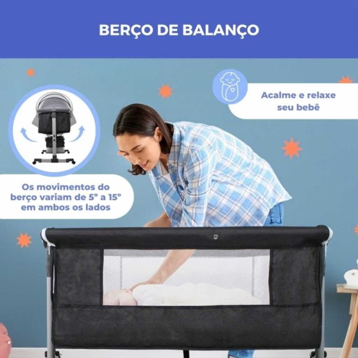 Berço Next2Me 3 em 1 com Colchão | Balanço e Antirrefluxo