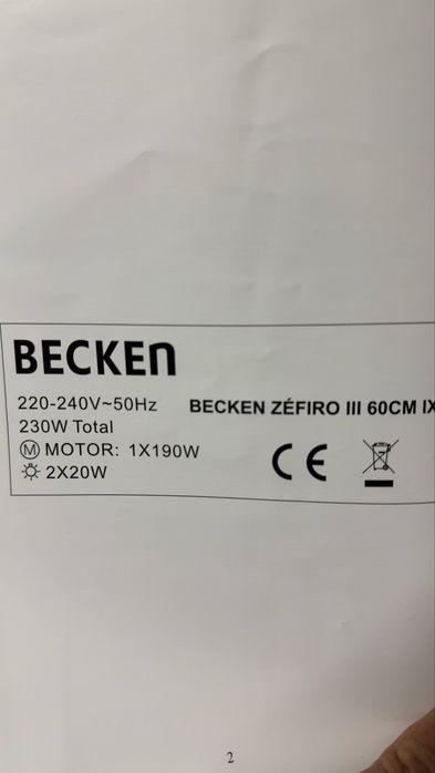 Exaustor Becken zefiro III 60cm IX