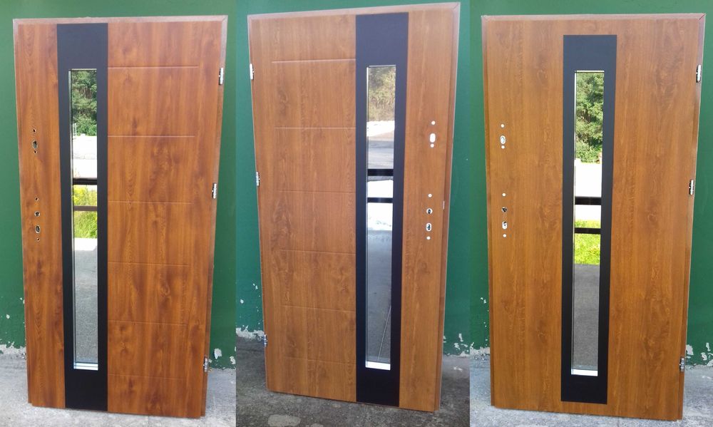 - 40 % Wyprzedaż Drzwi Zewnętrzne 72mm Złoty Dąb CZARNY INOX 101 x 208