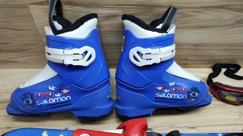 Komplet Junior Narty 80 cm TecnoPro Buty r 27 Kijki Kask Gogle