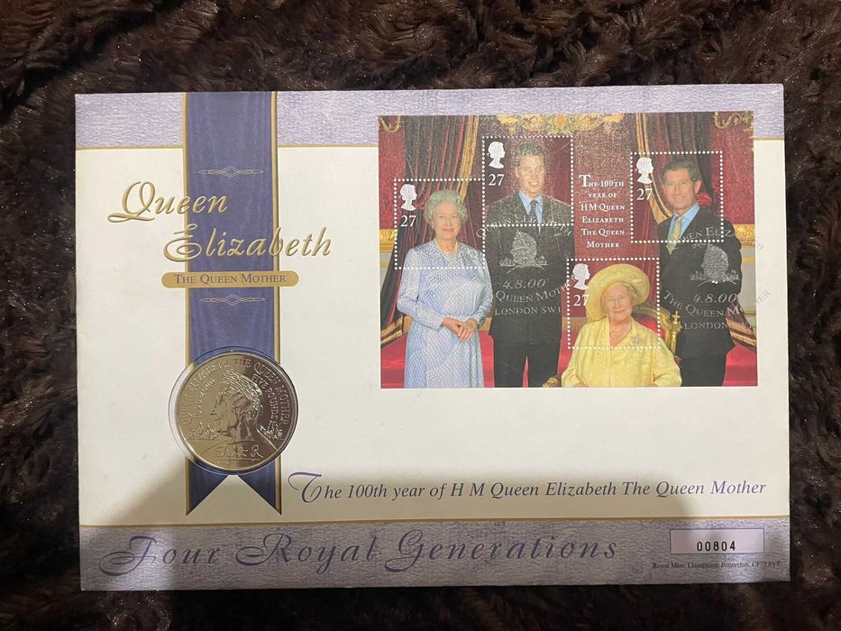 Selo e moeda "The 100tb tear of H M Queen Elisabeth