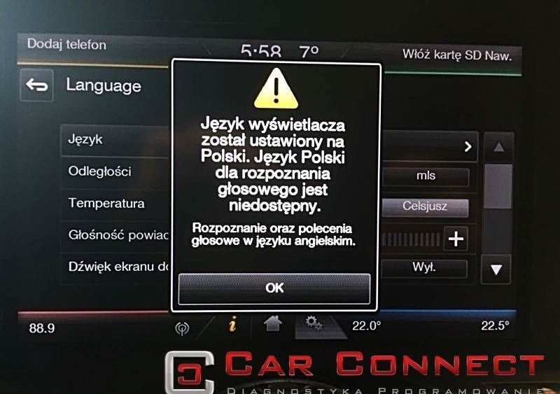 FORD Sync 2 z USA język polski przestrojenie radia nawigacji świateł