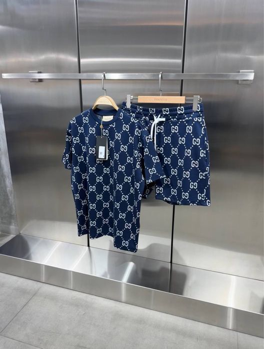 Balenciaga мужской летний комплект футболка шорты костюм белый рваный