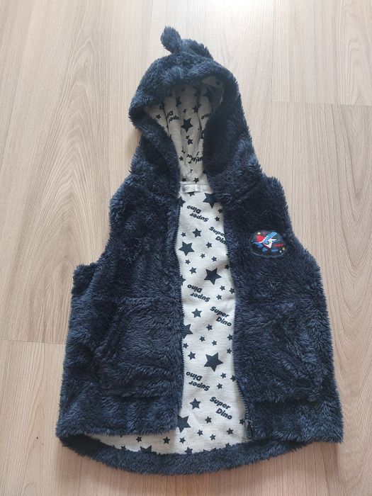Ciepła miła kamizelka z kapturem bezrękawnik 86 cm