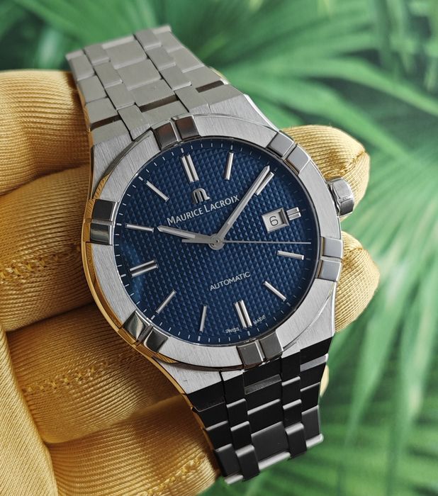 Maurice Lacroix Aikon Automatic 42 mm zegarek męski automatyczny niebieski AI6008 granatowy AI6007 full set na bransolecie 39 stalowy czarny