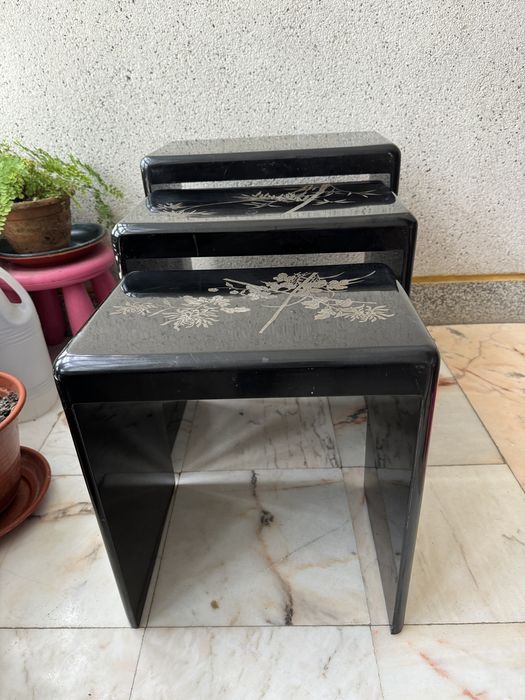 Conjunto 3 mesas laterais de apoio empilhaveis