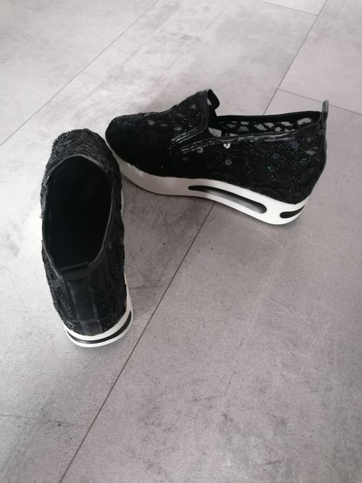 Czarne Buty Damskie Koronkowe